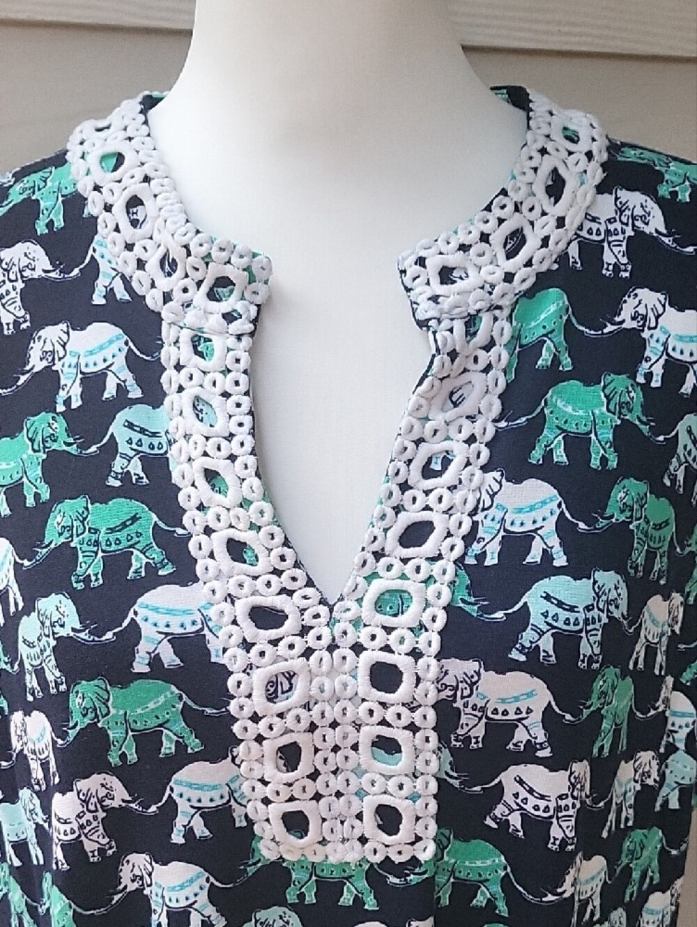 Crown & Ivy Navy Dress with Teal and White Elephant Print Size XL - Picture 2 of 13
